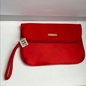 Giorgio Armani Red Satin Foldover Snap Zip Large Wristlet Clutch Bag - New